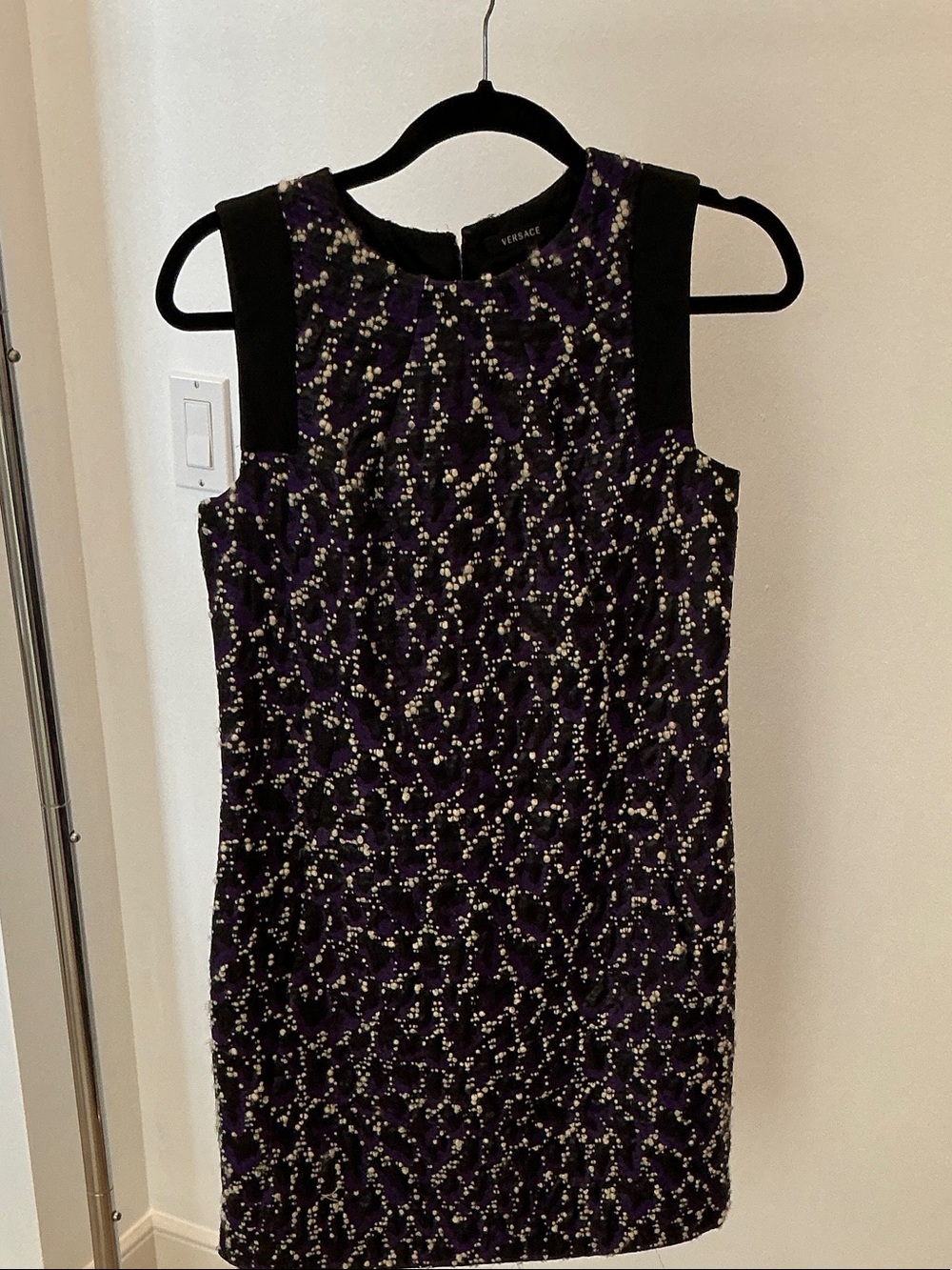 Versace Purple and Black Beaded Sleeveless Mini Dress